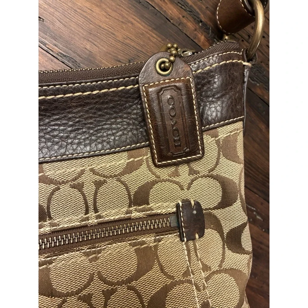 Vintage 90s Coach Crossbody Shoulder Bag Purse Monogram Brown Leather & Canvas